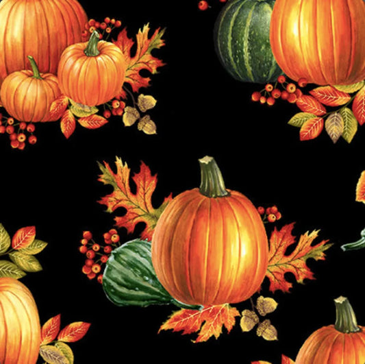 Tela Benartex (Autumn Elegance, de Jackie Robinson)- Black Pumpkin Allover, Style 1669M12