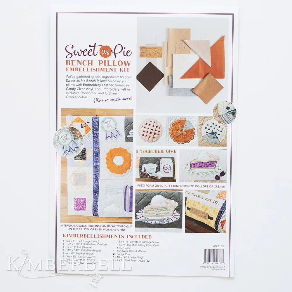 Kimberbell Sweet as Pie Bench Pillow-Embellishment Kit-Kit de adornos para el cojín