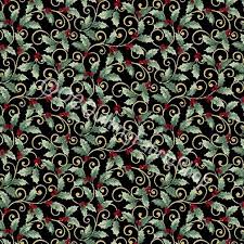 Tela Benartex (Winter Elegance) Holly Scroll Black-Color 12, Style 0833M