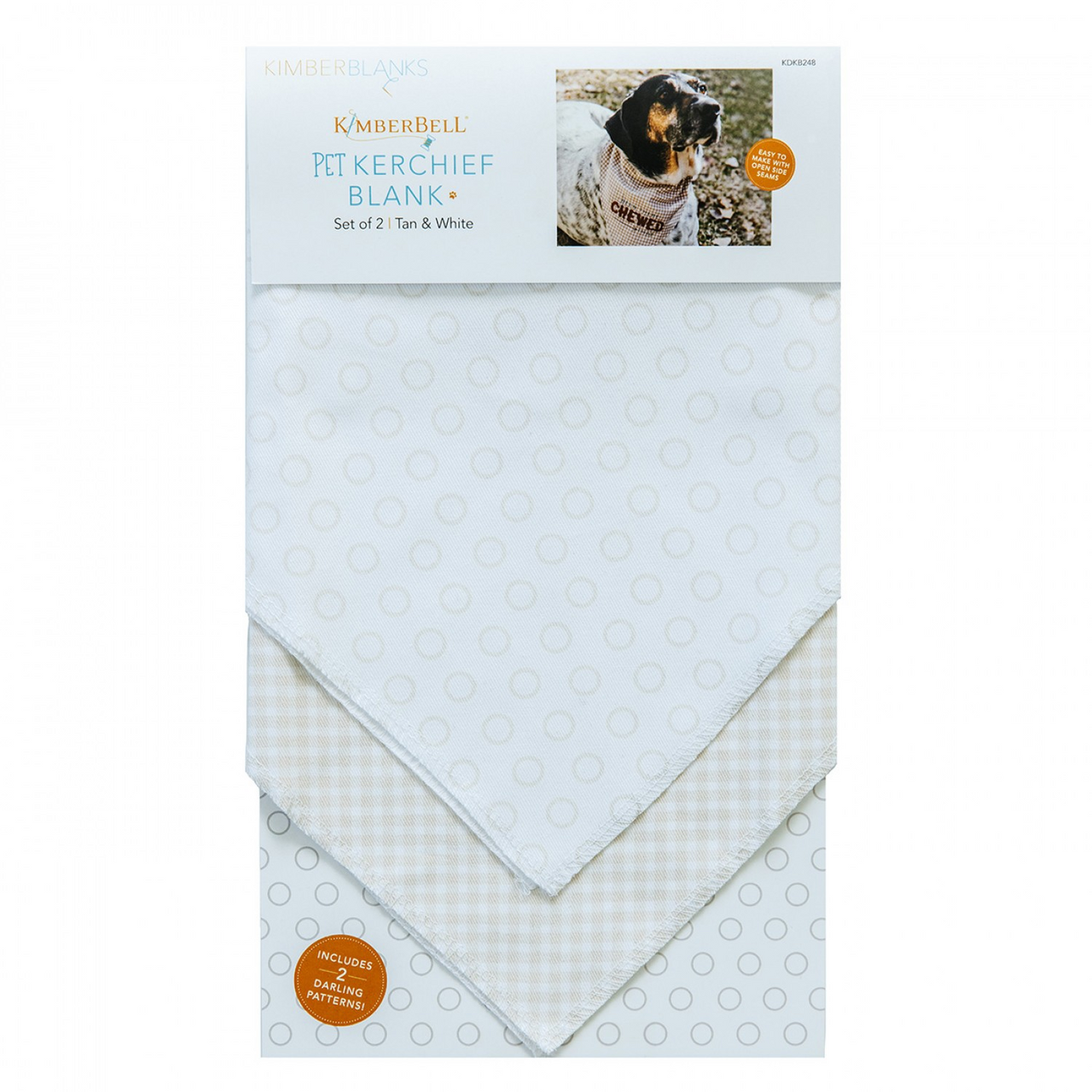 Kimberbell Pet Kerchief Blank-Set of 2-Tan & White-Bandanas para mascota-para bordar